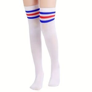 Red Blue Stripe Over the Knee Thigh High Socks